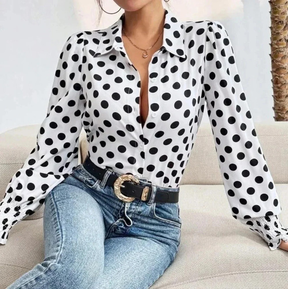 Women's Polka Dot Printed Simple Daily Shirt - Picture 6 of 6